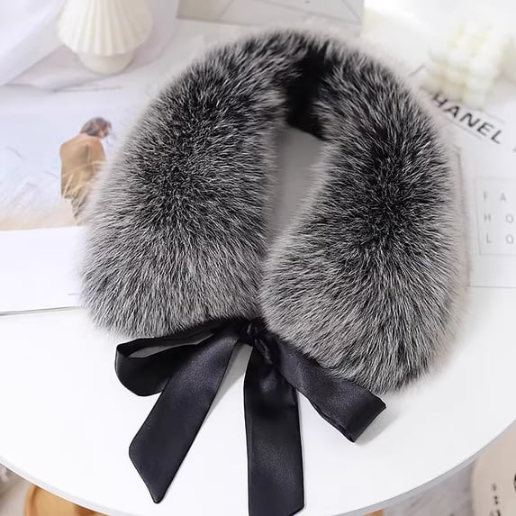 Detachable faux fur square neck bow tie collar; women's warm fur collar for autumn and winter outfits