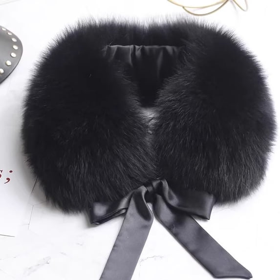 Detachable faux fur square neck bow tie collar; women's warm fur collar for autumn and winter outfits