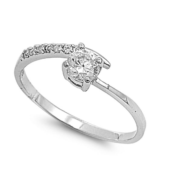 Detached Band Accented Round Cubic Zirconia Ring Sterling Silver 925