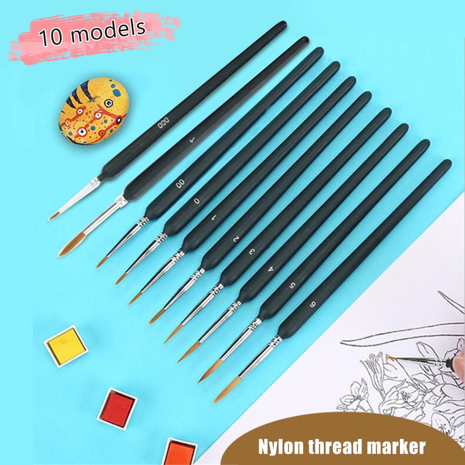 Detail Brushes, 10 Acrylic Brushes For Gouache And Acrylic Watercolors