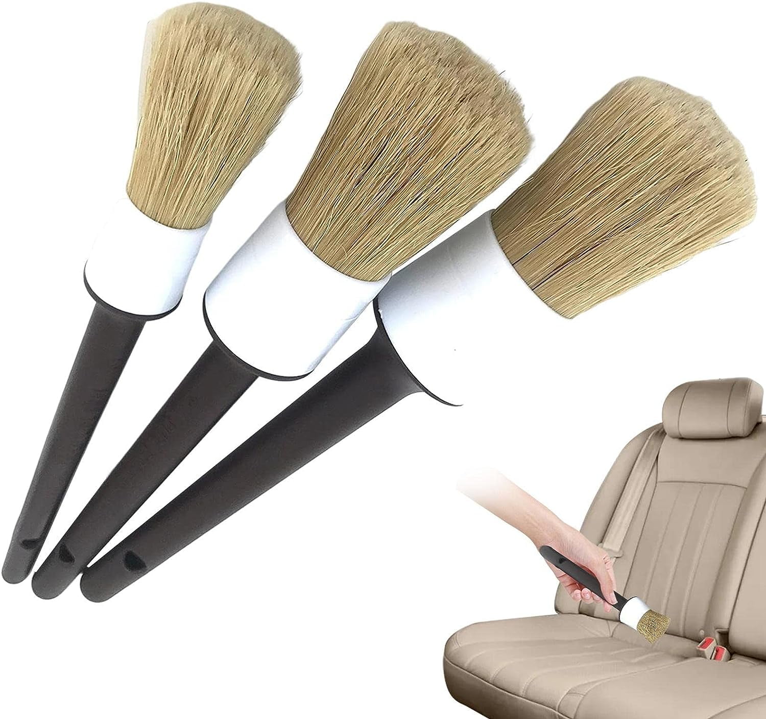 Detail Brushes Car Detailing - Multi-Purpose Boars Bristles Auto Interior Cleaning Brush,Auto Car Detailing Brush For Exterior And Interior Detailing, Cleaning Soft Brush For Automotive