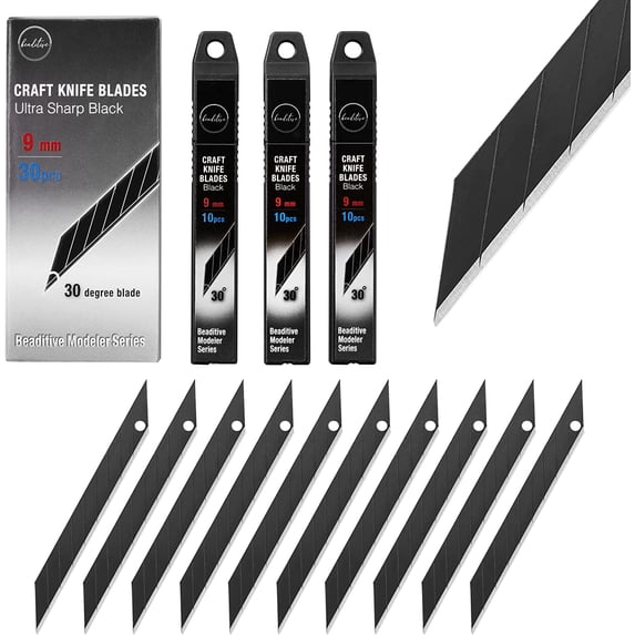 Detail Craft Knife Blades (30 pcs) - 30 Degree Snap-Off Utility Blade Art, Craft, Model Making (Ultra Sharp )