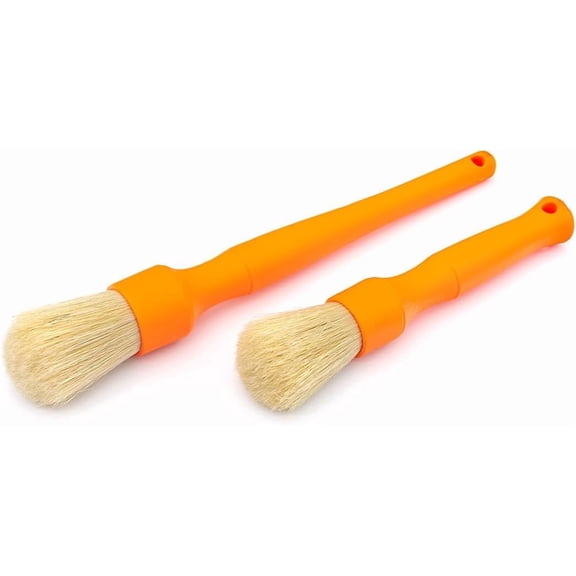 Detail Factory - Boar Hair Detailing Brush - Short-Handle + Long-Handle Combo Kit - Orange
