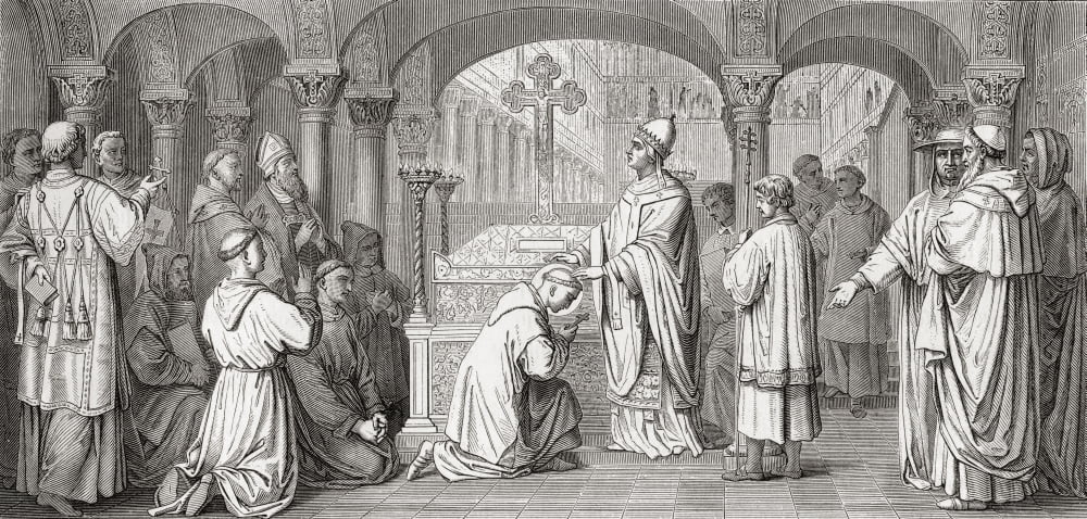 Detail Of The Fresco In The Basilica Of St Bonifaces Abbey Munich Bavaria Germany Saint Boniface C 7Th Century Canvas Art - Ken Welsh Design Pics (40 x 18)