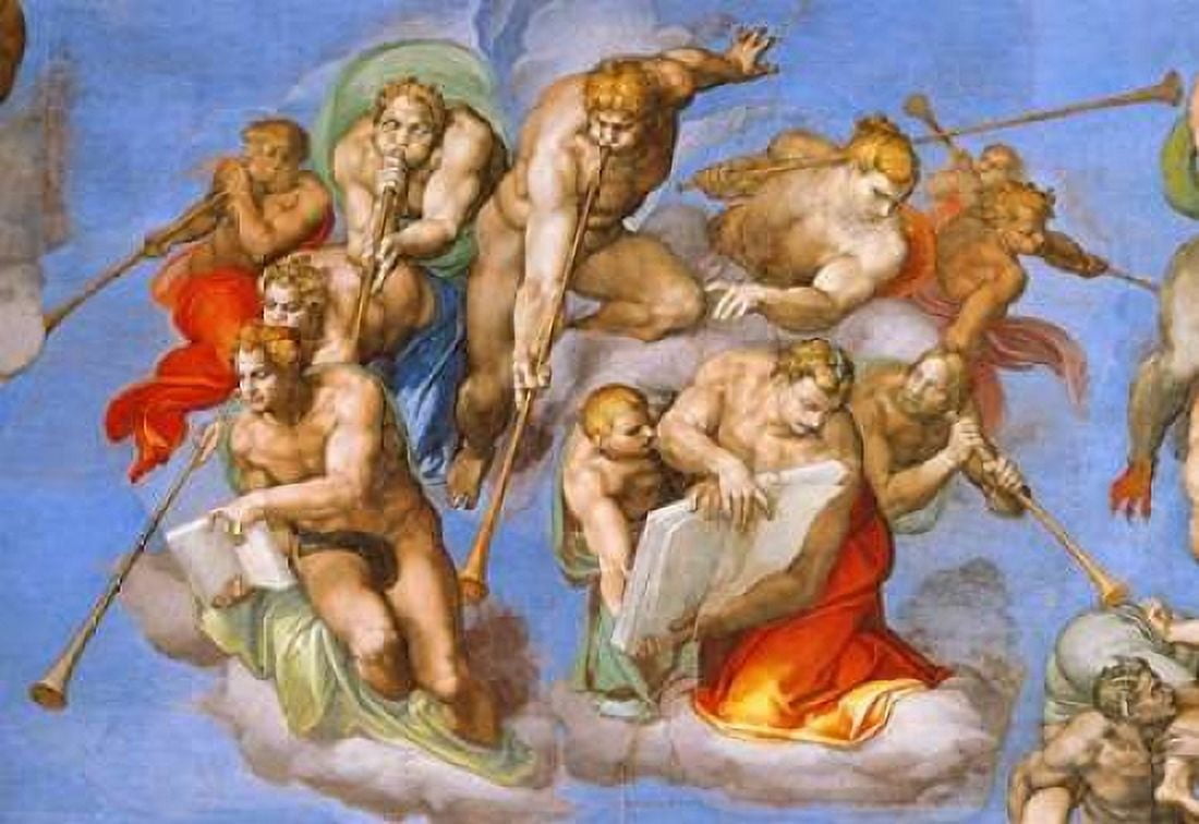 Detail From The Last Judgement - Trumpeting Angels Canvas Art - Michelangelo (20 x 28)