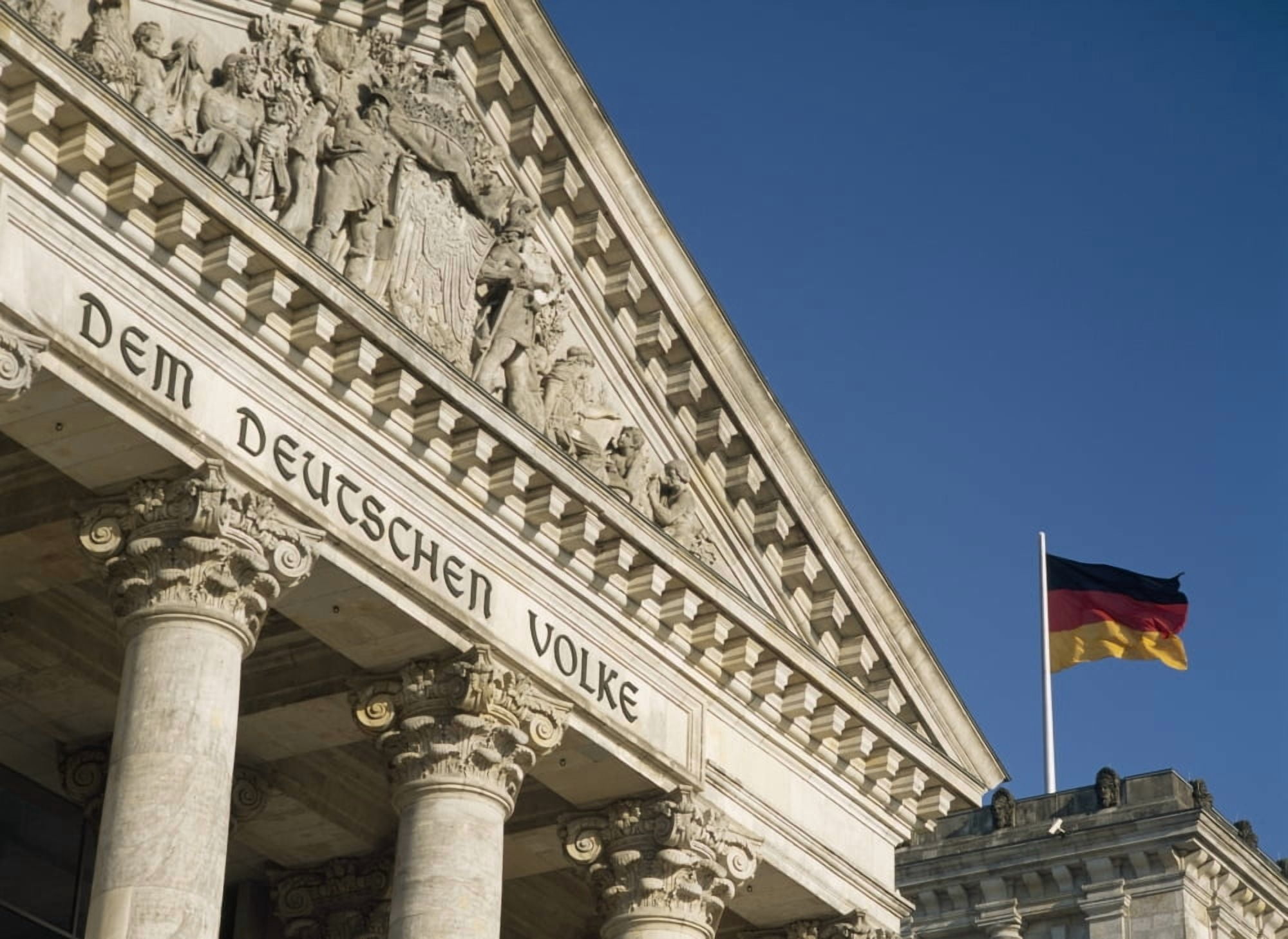 Detail Of Bundestag (Reichstag) With German Flag In Front Canvas Art - Ian Cumming Design Pics (36 x 26)