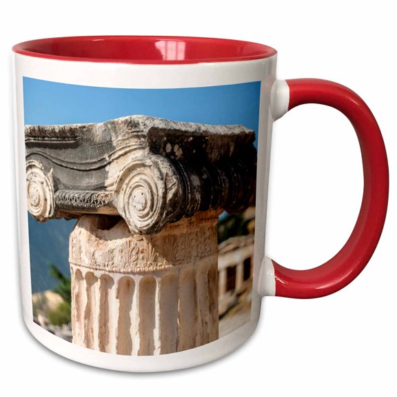 3drose, Detail of Ionic Column, Delphi, Greece, Europe, 11oz Two-tone Red Mug