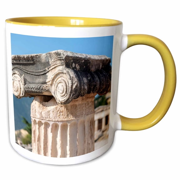 3drose, Detail of Ionic Column, Delphi, Greece, Europe, 11oz Two-tone Yellow Mug