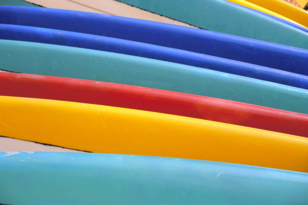Detail Of Many Different Colored Surfboards Straight Up Canvas Art - Vince Cavataio Design Pics (19 x 12)