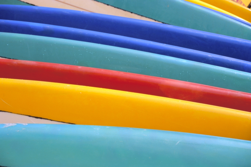Detail Of Many Different Colored Surfboards Straight Up Canvas Art - Vince Cavataio Design Pics (38 x 24)