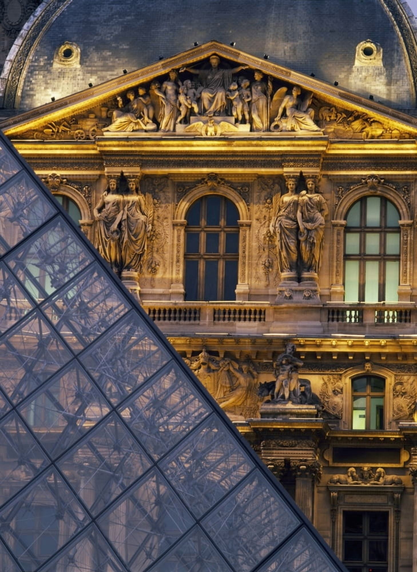 Detail Of The Glass Pyramid Outside The Louvre Museum At Dusk Canvas Art - Ian Cumming Design Pics (13 x 18)