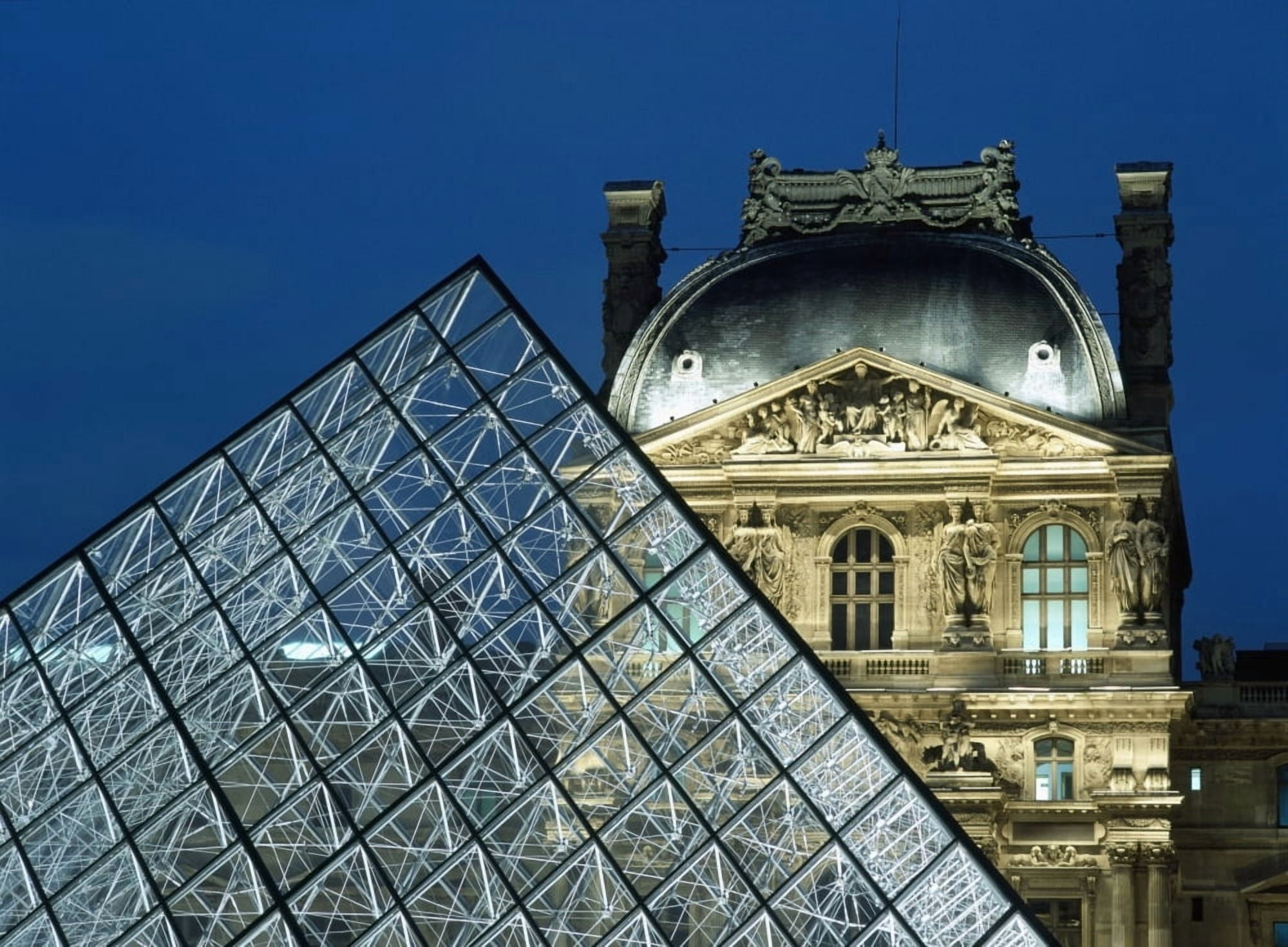Detail Of The Glass Pyramid Outside The Louvre Museum At Dusk Canvas Art - Ian Cumming Design Pics (18 x 13)