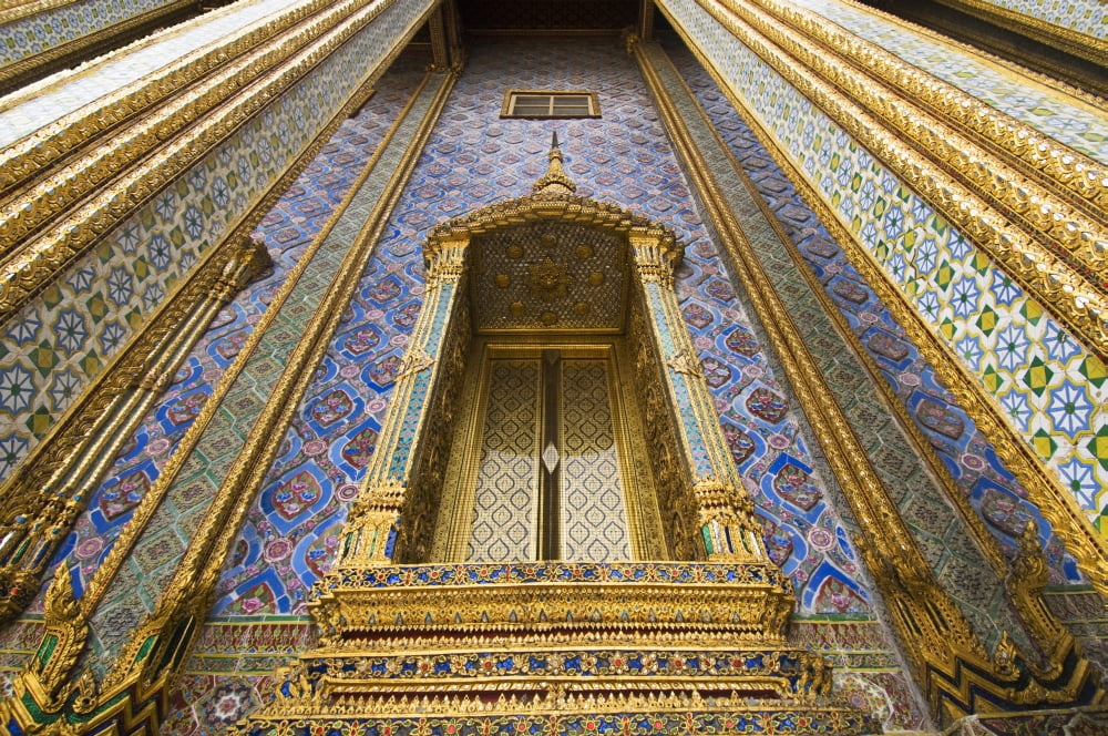 Detail Of Window And Columns Of Wat Phra Kaew Canvas Art - Ian Cumming Design Pics (19 x 12)