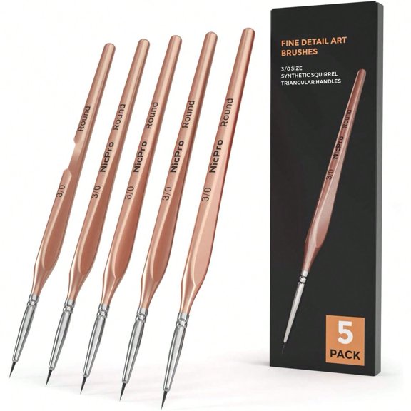 Detail Paint Brushes 5 PCS Aesthetic Extra Fine Tip 000 Professional Miniature Painting Artist Set Round 3/0 for Micro Watercolor Oil Acrylic Craft Models Rock Army Paint by Number for Adult