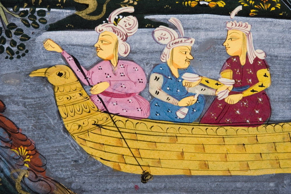 Detail From Painting From 17Th Century Persian Manuscript Men And Woman In Boat On River Or Lake Man Fishing From Boat Canvas Art - Ken Welsh  Design Pics (18 x 12)