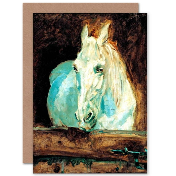 Detail Painting White Horse Stable Greetings Card Plus Envelope Blank inside