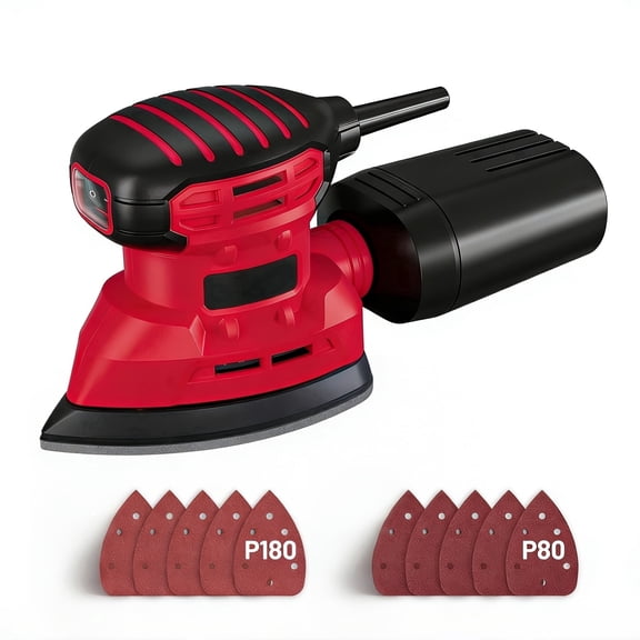 Detail Sander 130W, 12,000 RPM Compact Palm Sander with Dust Collection System & 10 Sanding Sheets, 1.1 Amp Hand Sander for Wood, Metal & Tight Spaces