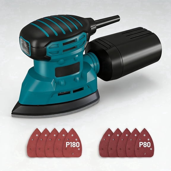 Detail Sander 130W, 12,000 RPM Compact Palm Sander with Dust Collection System & 10 Sanding Sheets, 1.1 Amp Hand Sander for Wood, Metal & Tight Spaces
