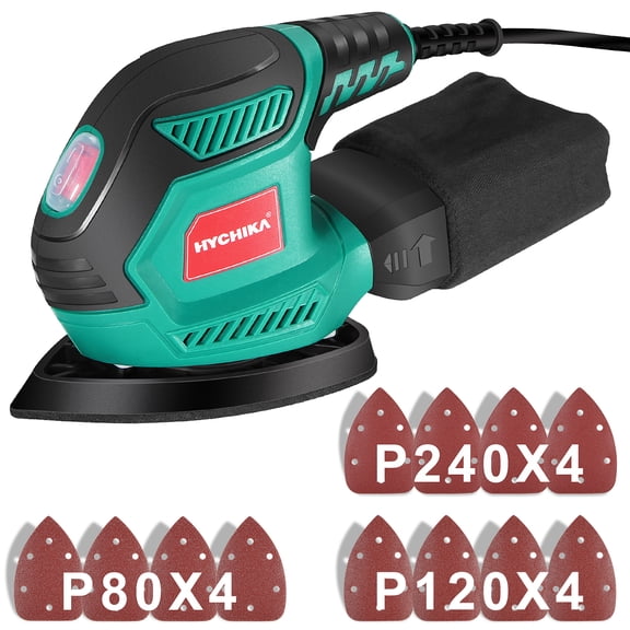 Detail Sander/ Random Orbital Sander, HYCHIKA Hand Sander with Efficient Dust Collection System, 12pcs Sandpapers, Hand Sanders for Woodworking Tight Space Sanding