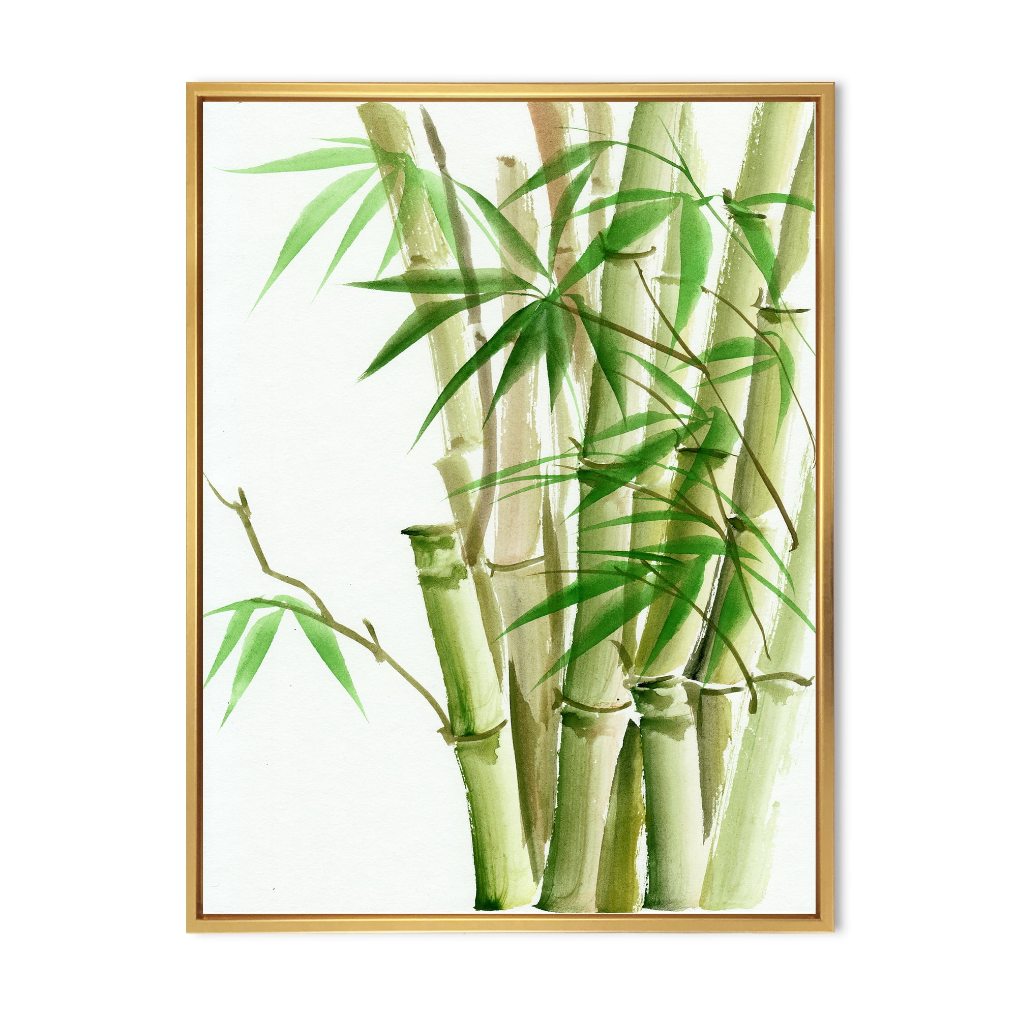 Detail of Dark Green Bamboo and Leaves II 12 in x 20 in Framed Painting Canvas Art Print, by Designart