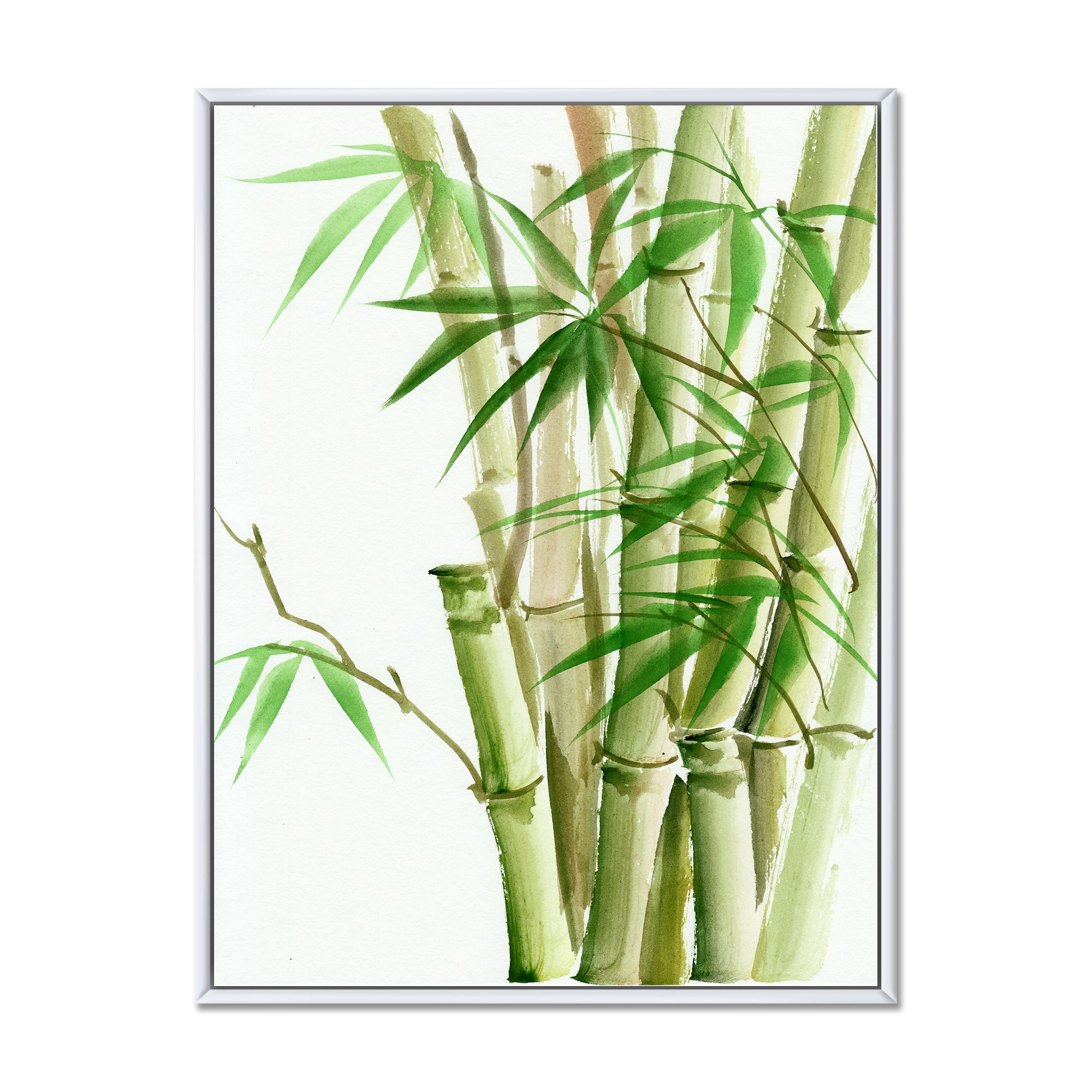 Detail of Dark Green Bamboo and Leaves II' 16" x 32" Framed Painting Canvas Art Print, by Designart