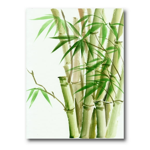 Detail of Dark Green Bamboo and Leaves II 8 in x 12 in Painting Canvas Art Print, by Designart