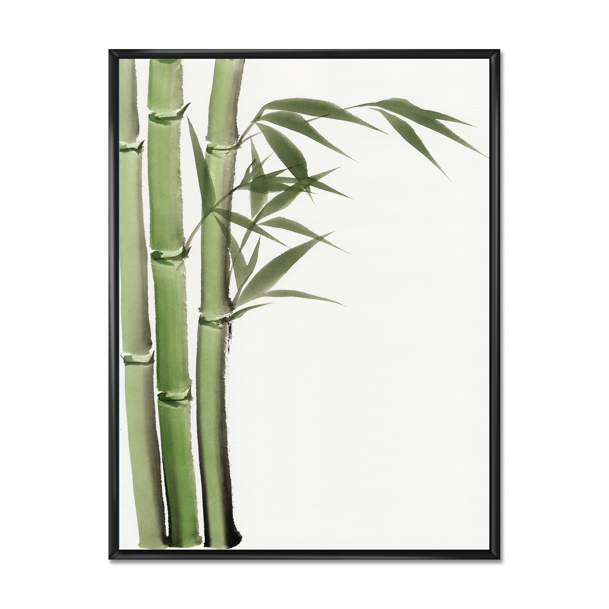 Detail of Dark Green Bamboo and Leaves IV 16 in x 32 in Framed Painting Canvas Art Print, by Designart