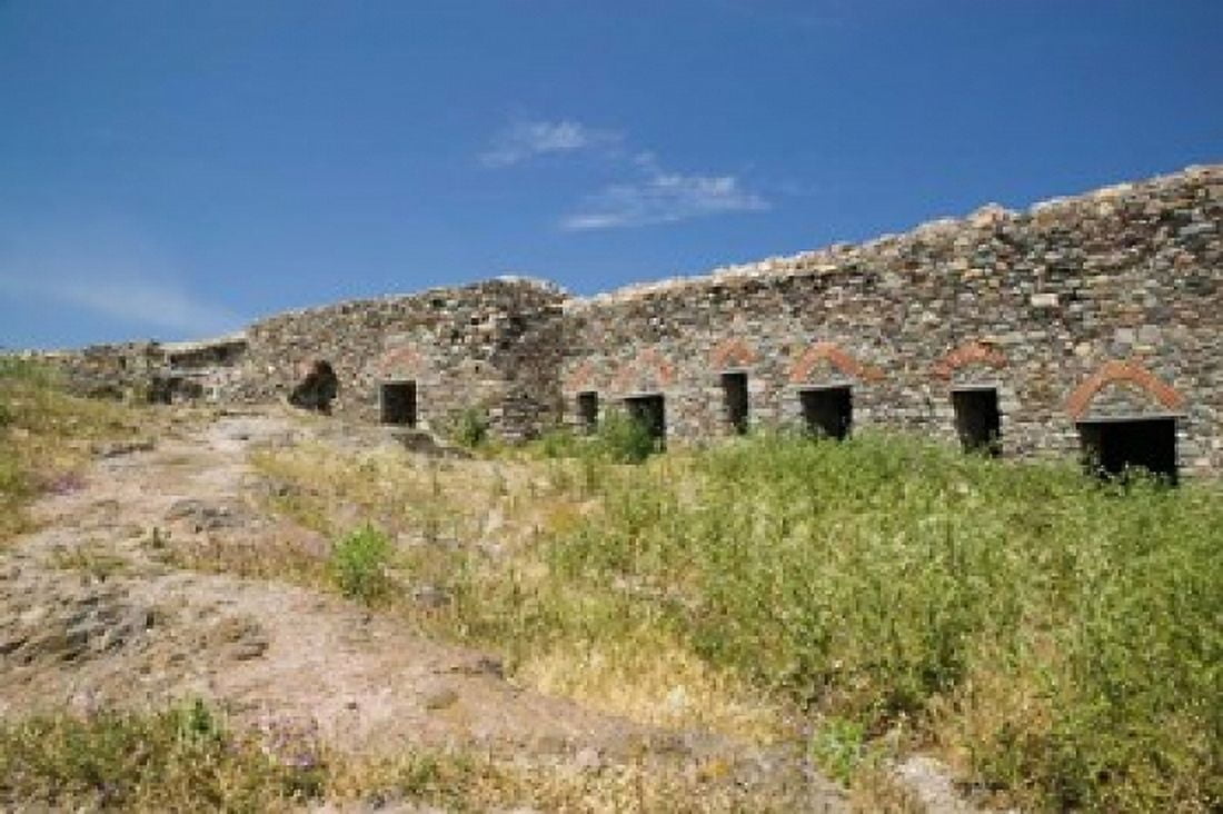 Detail of Old Fortress Sigri Lesvos Mithymna Northeastern Aegean Islands Greece Canvas Art - Walter Bibikow DanitaDelimont (28 x 19)