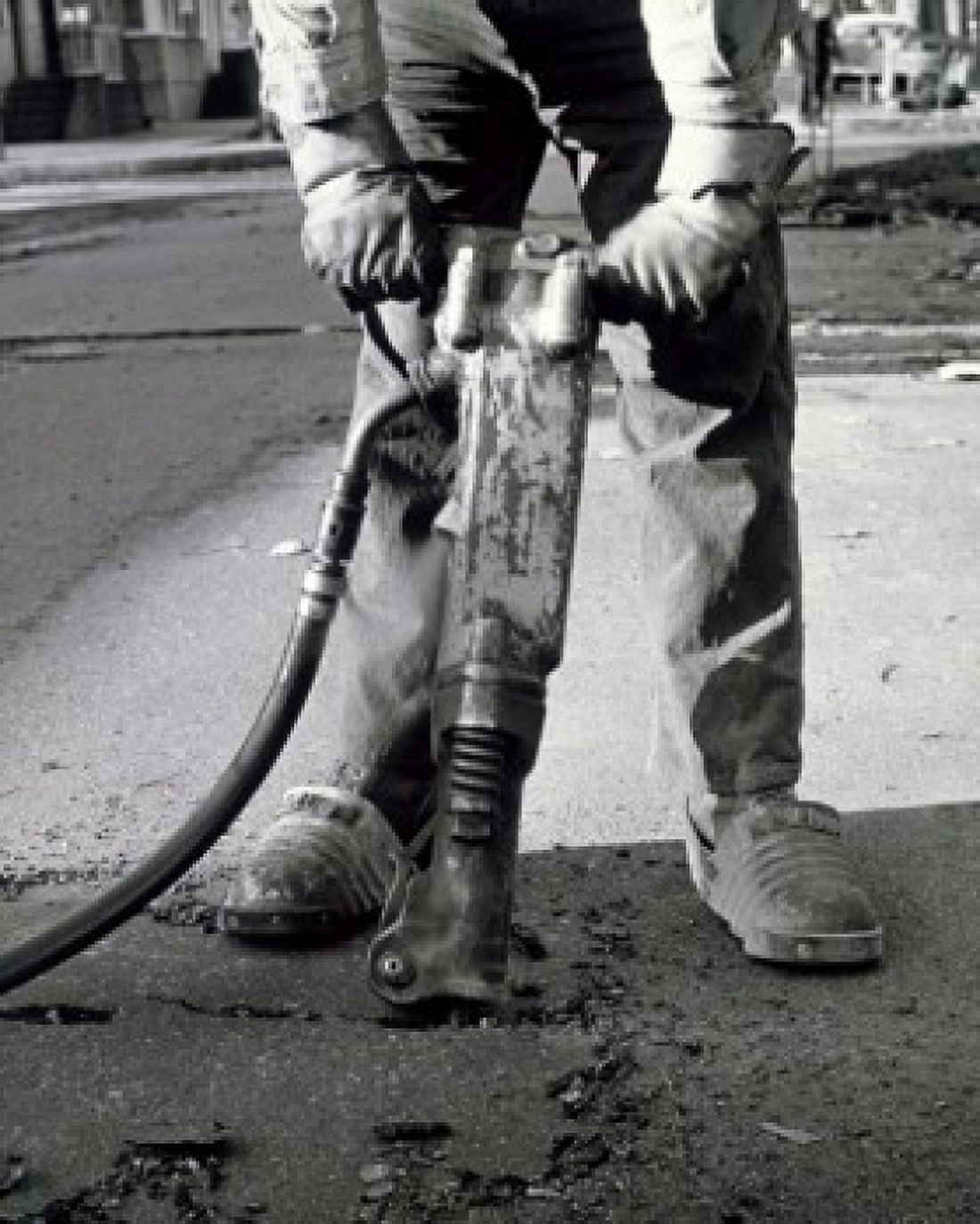Detail of a worker using a jackhammer Canvas Art - (18 x 24)