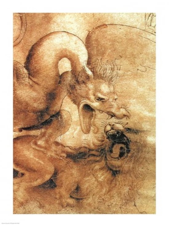Detail of the Dragon from the drawing Fight between a Dragon and a Lion Canvas Art - Leonardo Da Vinci (18 x 24)