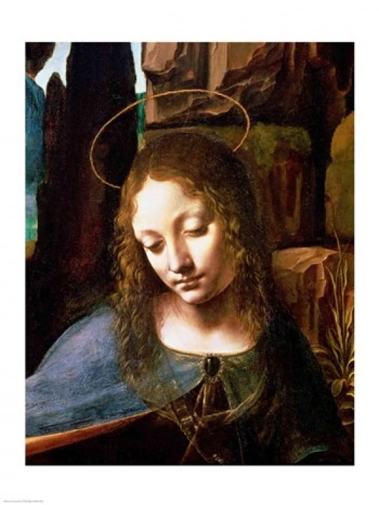 Detail of the Head of the Virgin from The Virgin of the Rocks Canvas Art - Leonardo Da Vinci (18 x 24)