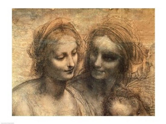 Detail of the Heads of the Virgin and St Anne from The Virgin and Child with SS Canvas Art - Leonardo Da Vinci (24 x 18)