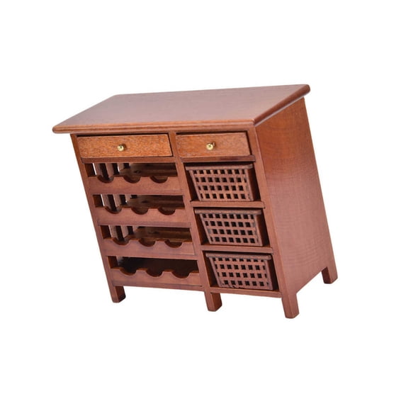 Detailed 1/12 Doll House Furniture Wooden Wine Display Cabinet Figurine For Miniature Kitchen Decoration Collection