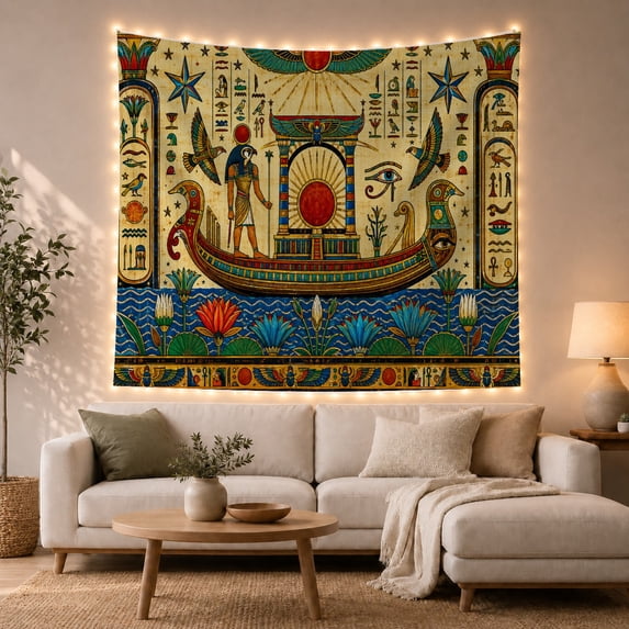 Detailed Ancient with Egyptian Parchment Textured, Serene Japanese Inspired for Japanese Art Lovers, Wall Decor, Mother'S Day Gift, Tapestry Wall Hanging for Dorm and Living Room