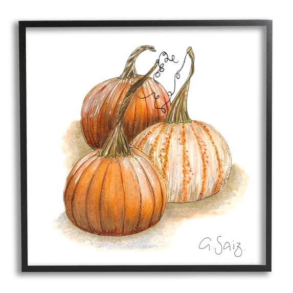 Detailed Autumn Pumpkins Gourds Still Life Illustration Botanical & Floral Painting Framed Art Print Wall Art