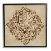 Detailed Botanical Hamsa Symbol Religious Graphic Art Black Framed Art Print Wall Art