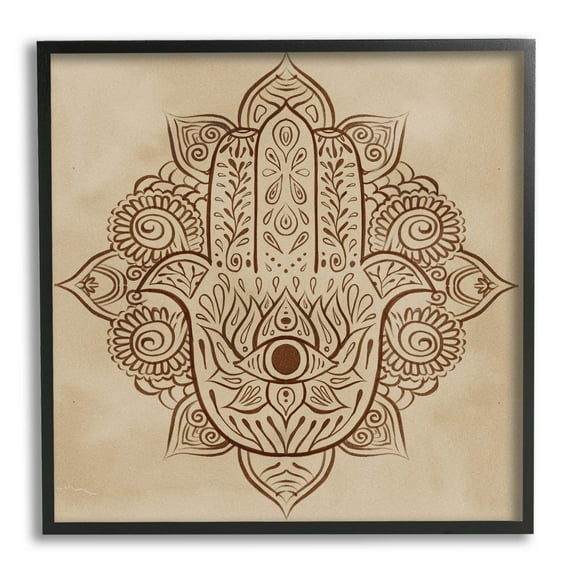 Detailed Botanical Hamsa Symbol Religious Graphic Art Black Framed Art Print Wall Art