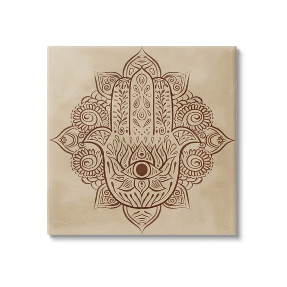 Detailed Botanical Hamsa Symbol Religious Graphic Art Gallery Wrapped Canvas Print Wall Art