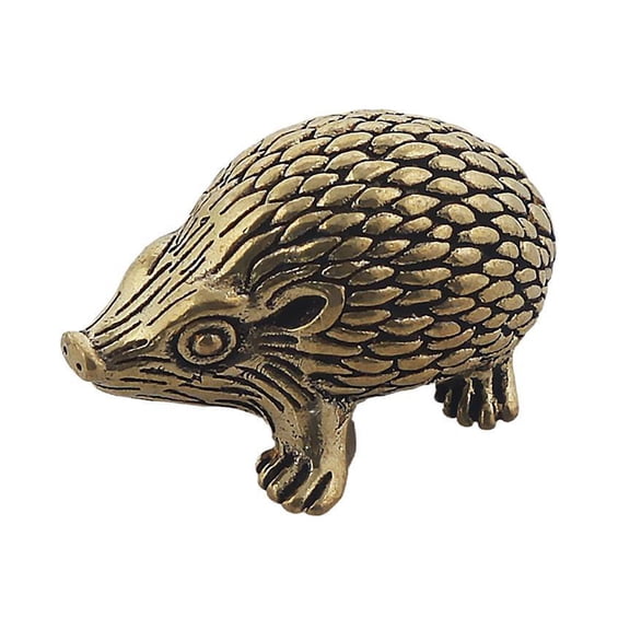 Detailed Brass Hedgehogs Sculpture Vintage Antique Metal Miniature Figurine for Living Room Office Table Display