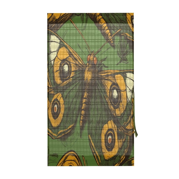 Detailed Butterfly Pattern Door Curtain 54x72in UV Blocking Mesh with Adjustable Tie Back Rod Pockets