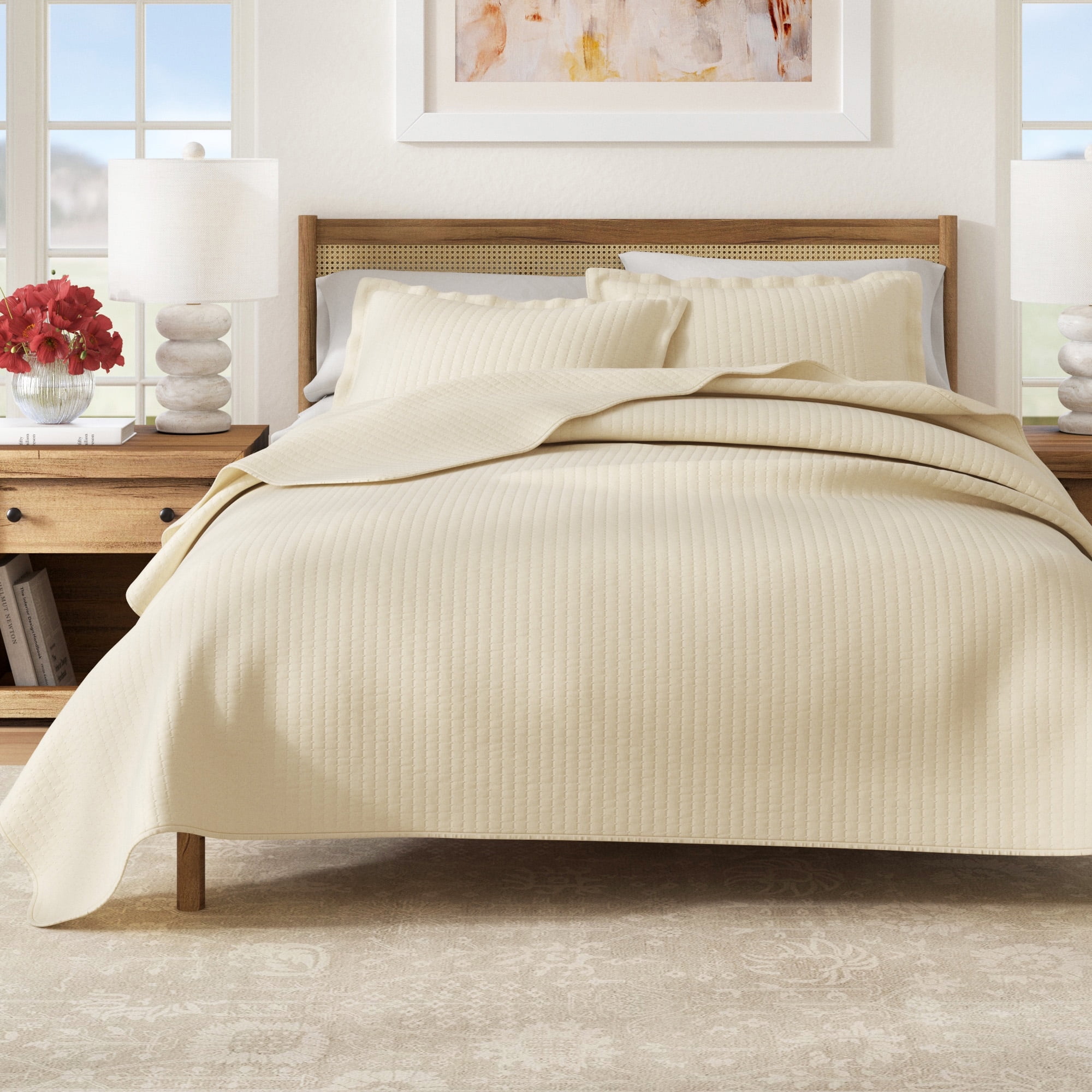 Oatmeal Full Reversible Channel Stitch Quilt Set