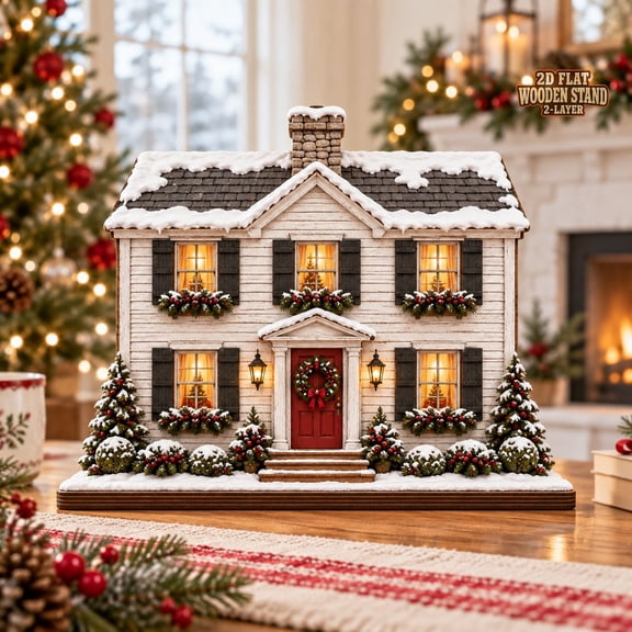 Detailed Christmas Cottage Block for Mantel and Tabletop Decor
