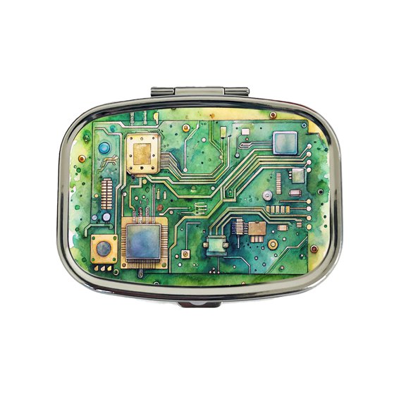 Detailed Circuit Board Watercolor Small Travel Handbag Pill Box Case