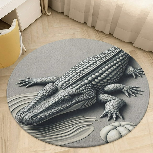 Detailed Crocodile Drawing Modern Round Carpets for Living Room Ration Detailed Crocodile Drawing Modern Round Carpets for Living Room Ration