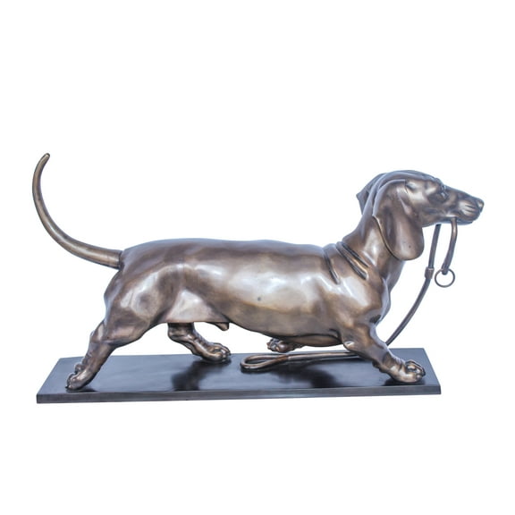 Detailed Dachshund Dog Walking Bronze Statue Mounted on Marble 29" x 8" x 15"H