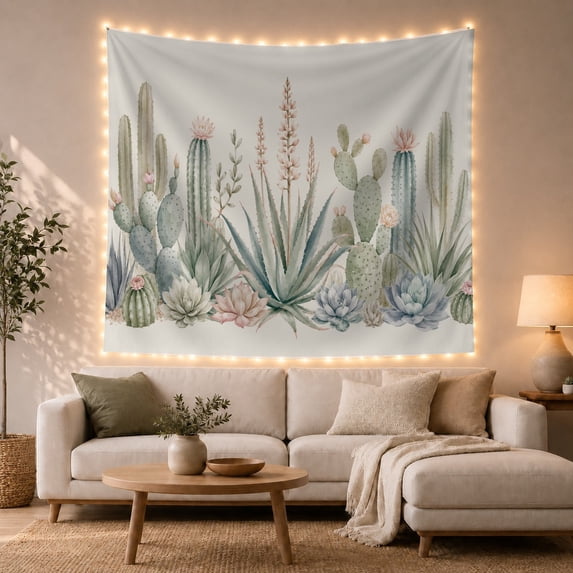 Detailed Desert with Botanical Horizontal Arrangement, Nostalgic Vintage for Botanical Art Lovers, Wall Decor, Valentine'S Day Gift, Tapestry Wall Hanging for Dorm and Living Room