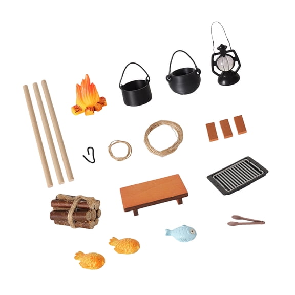 Detailed Doll House Camping Set with Simulatetion Pit Stacked Wood And Miniature Kitchenware for Scene Arrangement