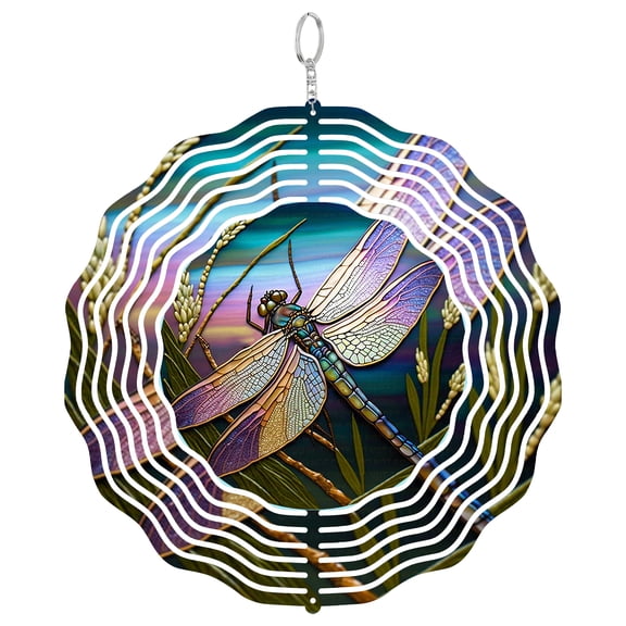 Detailed Dragonfly Wing 3D Wind Spinner Kinetic Yard Art Stainless Steel Bug Lover Gift Round