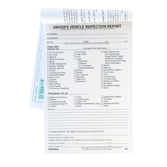 Dvir Form.pdf J. Keller & Associates DVIR Report, 3-Ply Carbonless, 10-Pk., 5.5