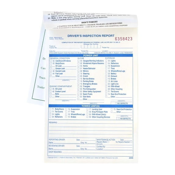 Detailed Driver's Vehicle Inspection Report 10-pk. - Book Format, 2-Ply Carbonless, 5.5" x 8.5" - 31 Sets of Forms Per DVIR Book